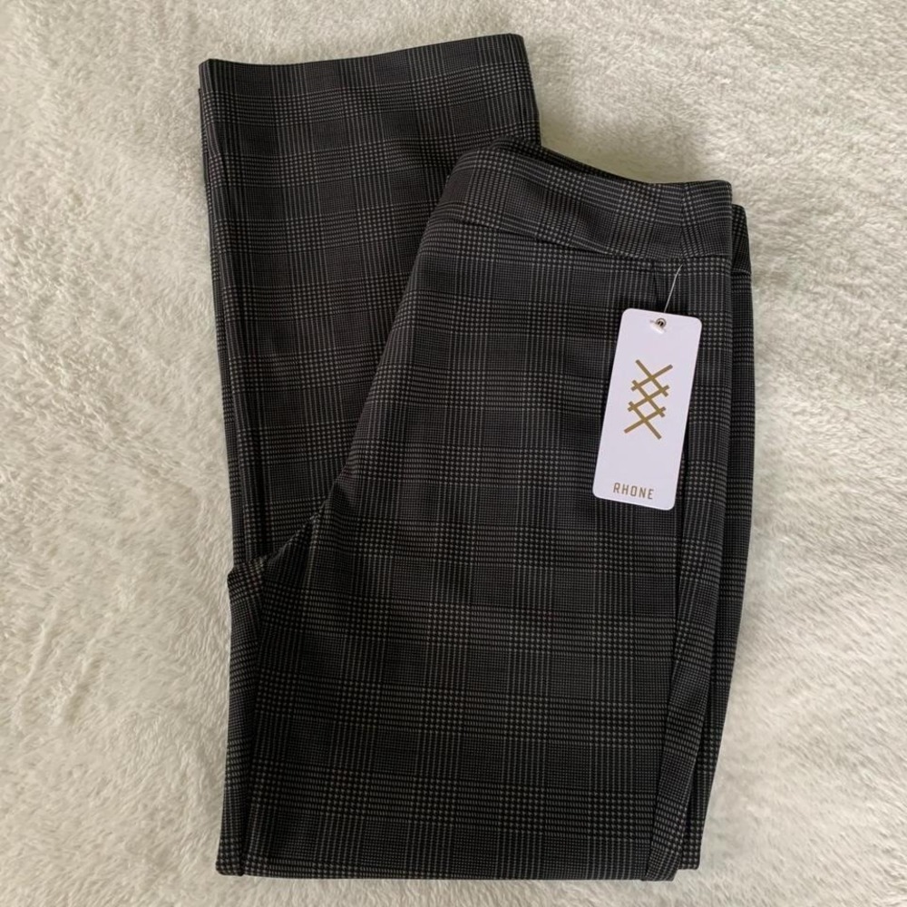 Women's 10 RHONE Taupe Glen Plaid Double Bonded Workwear Kick Flare Trousers NWT